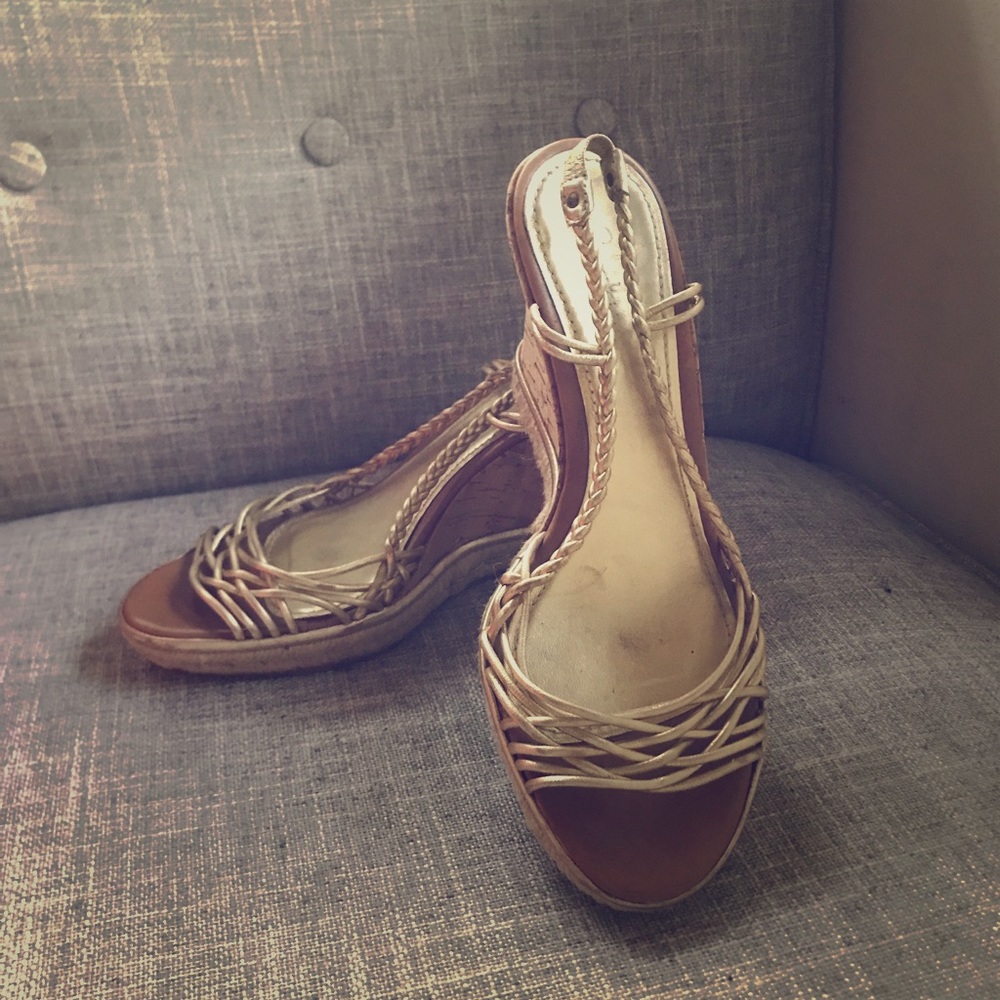 Cole Haan gold espadrilles wedged sandals